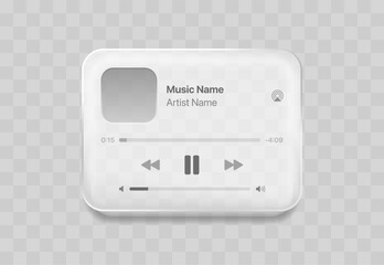 Glassmorphism music player UI element in liquid glass style with mockup components, modern blur glass effects, and editable vector design © DrawnSpace