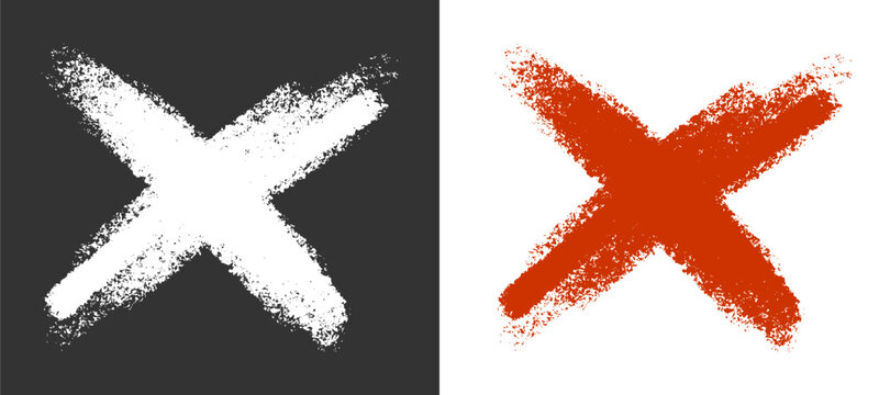 Cross sign hand drawn chalk doodle. Textured multiplier x mark symbol showcasing realistic blackboard crayon brush strokes for classroom presentation and wrong check choice layout asset clip art.