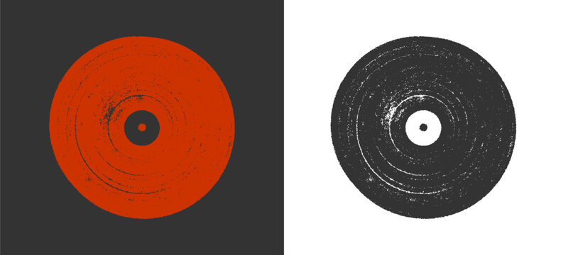 Vinyl record hand drawn chalk doodle. Textured retro music gramophone disc shape featuring rough blackboard crayon details for sound store branding and audio club display asset layout clip art.