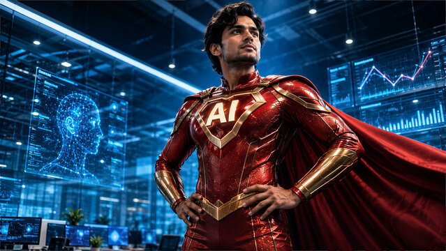 Futuristic AI Powered Hero Concept Leading Digital Transformation and Innovation