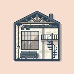 A flat vector illustration of a modern industrial loft interior © Avana