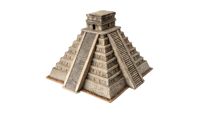 Ancient stone mayan pyramid Chichen Itza model isolated on transparent background cut out