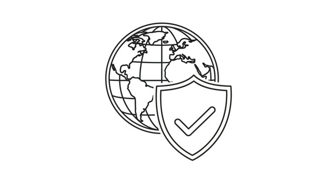Shield with checkmark and globe icon.