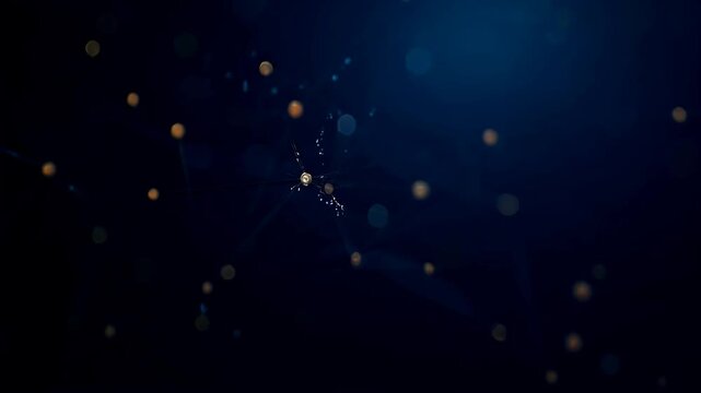 Abstract dark blue background with glowing white circular bokeh lights suitable for futuristic or technologythemed designs and backgrounds.