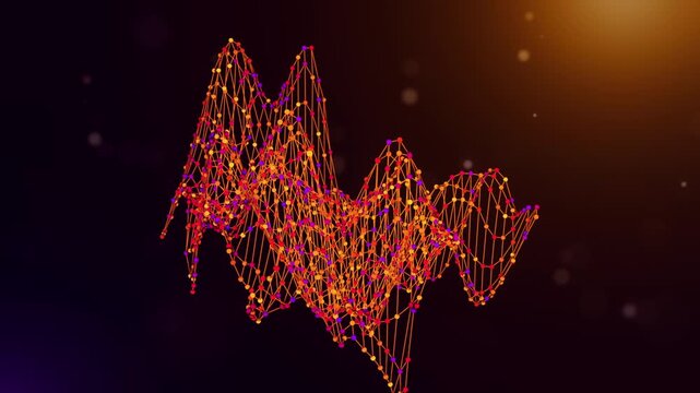 Animated Bolivia map reveal built from neural network connections and colorful data nodes with connected intelligence text over a glowing purple and orange bokeh technology background.