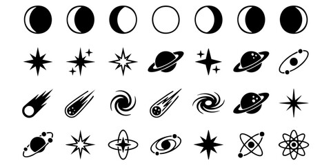 Astronomical symbols showcase various celestial bodies and phases © Dhani