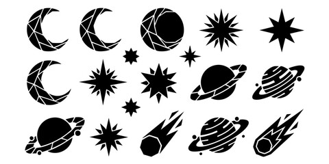 Space scene with planets moons stars and meteorites flying by in the universe © Dhani
