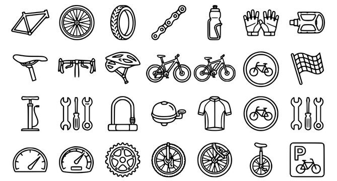 Bicycle And Cycling Line Art Icons Collection