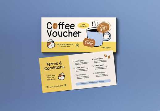 Yellow Hand Drawn Coffee Shop Gift Voucher