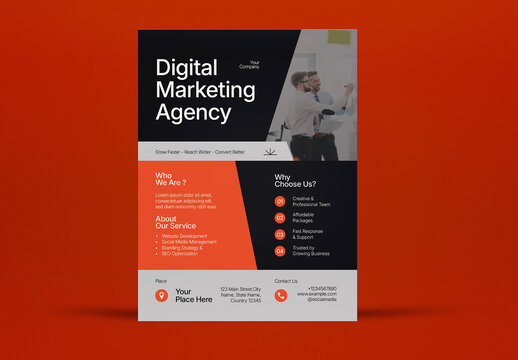 Orange Geometric Digital Marketing Agency Flyer Layout