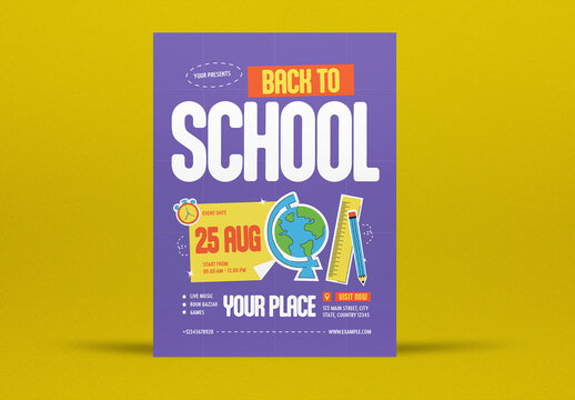 Purple Flat Design Back To School Flyer Layout