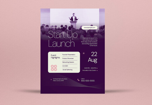 Purple Corporate Start Up Launch Event Flyer