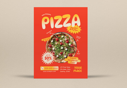 Red and Yellow Bold Pizza Discount Flyer