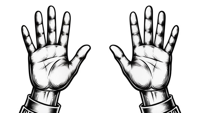 Two open hands with fingers spread, wearing shirt cuffs