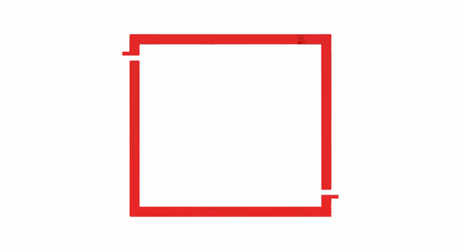 Minimalist red square frame outline on a clean white background