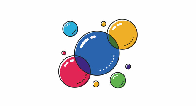 Colorful, overlapping, cartoonish circles with dashed edges