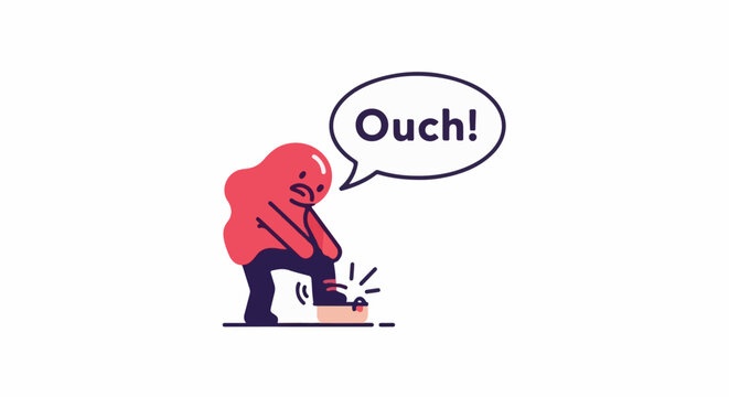 Cute blob figure stubs its toe, saying "Ouch!