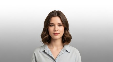 Fototapeta premium Professional woman in white shirt smiling at camera.