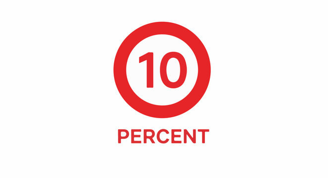 Red circle with the number 10 inside, and the word PERCENT below