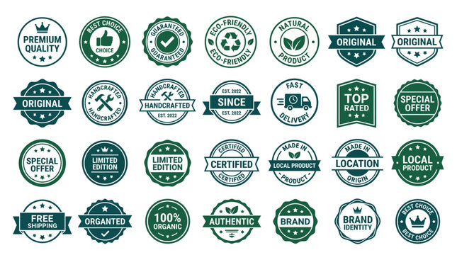 Green and white quality guarantee labels.