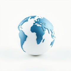 Fototapeta premium Blue globe model rests upon white surface. Continents stand out, representing Earths geography. Simple, clean presentation.