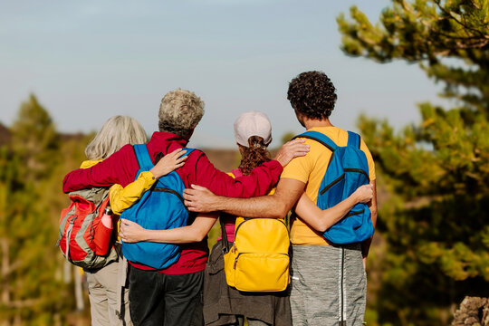 Family group enjoying hiking adventure in nature