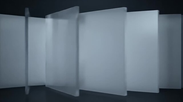 Multiple frosted glass panels arranged in a row with soft lighting and dark shadows