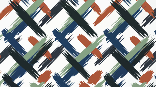 Seamless Vector Textile Pattern with Abstract Hand-Drawn Brush Strokes in Navy, Orange, and Green for Retro Fabric Design