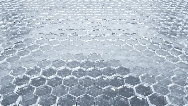 Abstract blue hexagonal pattern surface with glass texture and soft lighting effects