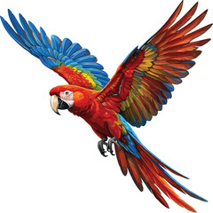 Flying scarlet macaw parrot with spread wings, realistic tropical bird wildlife vector illustration for design © Moksedul