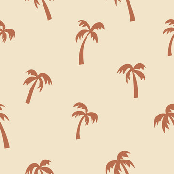 Hand drawn palm tree doodle seamless pattern. ropical plant painting vector illustration