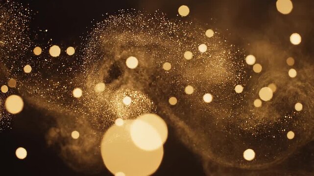 Golden Glitter Dust Particles Swirling in Abstract Motion Background