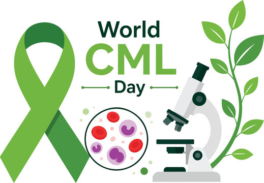 World CML (Chronic Myeloid Leukemia) Day simple flat vector illustration featuring a large awareness ribbon