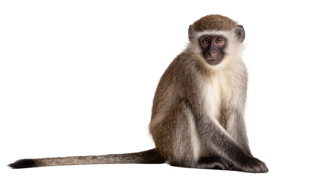 Vervet monkey sitting looking forward, light fur on chest