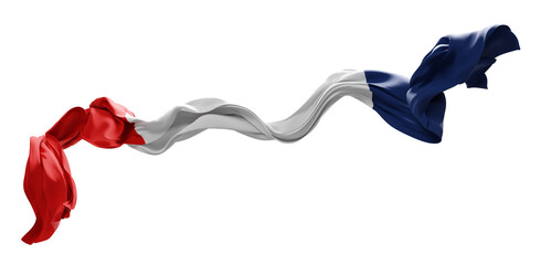 Fototapeta na wymiar France flag ribbon flowing isolated on transparent background with copy space 3D render