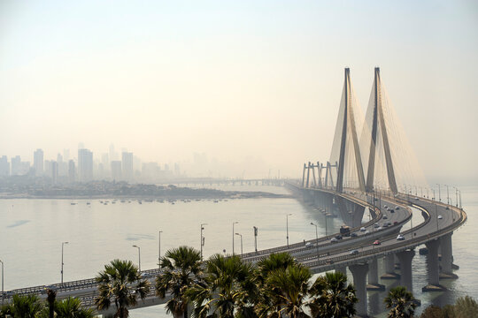 Mumbai, India - Aerial view of Bandra Worli sea link bridge Mumbai Maharashtra India