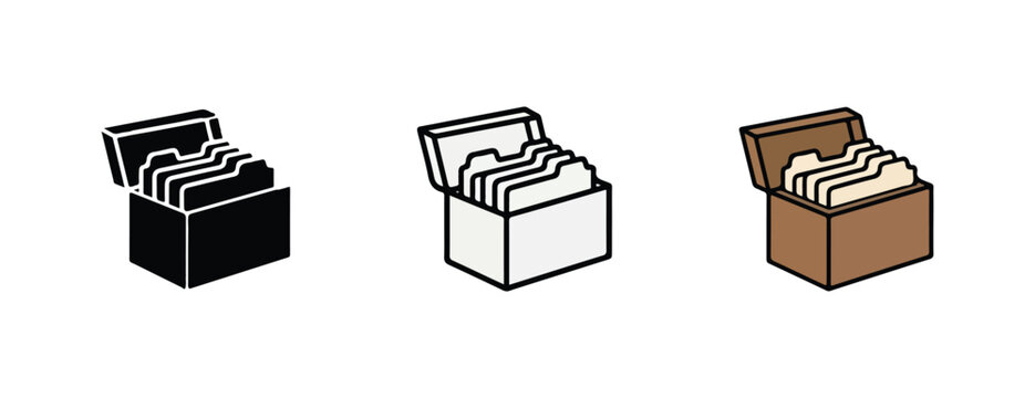 open card index box filled with labeled dividers showing organizational and informational storage concepts for business and research purposes