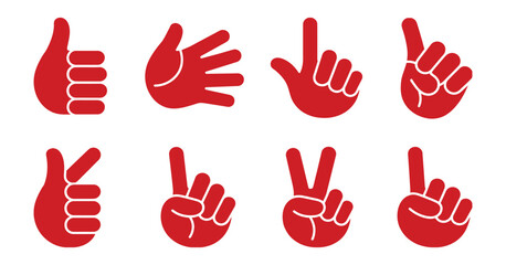 Fototapeta premium Foam Hand Gestures Vector Set Showcasing Finger Number Signs, Thumbs Up Symbols, and Sports Victory Support Concepts