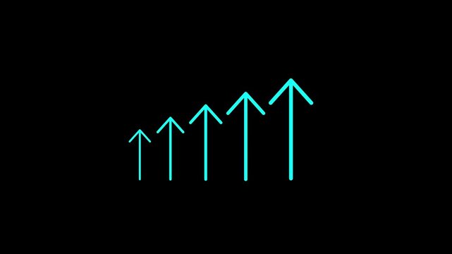 Minimalist cyan blue arrows rising sequentially showing positive growth and business success