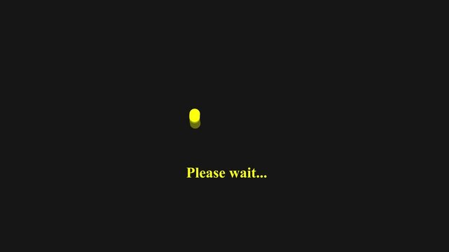 Yellow loading circle animation with please wait text on dark background for web interface clip
