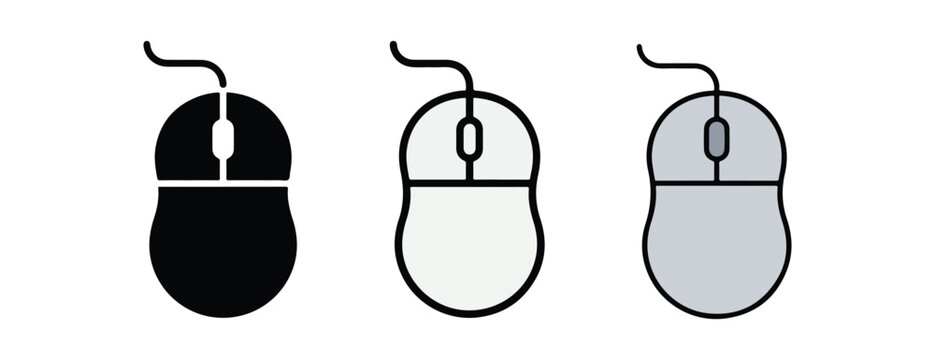 Computer mouse icons in different colors  black white and gray  on white background