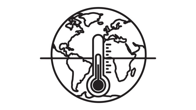 World Temperature Control Icon With Global Map And Thermometer Symbol For Climate Monitoring