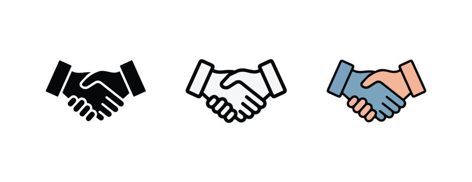 Handshake icons in different styles for business agreement and partnership concepts  various colored handshakes