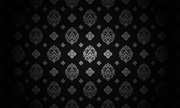 Luxury Thai pattern on black background vector illustration. Lai Thai blaze flower pattern. Memorial service events