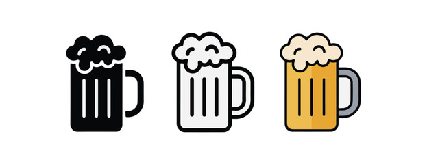 Obraz premium beer mugs with foam on top in black white and gold colors for beverage or alcohol concept beer mugs with different colors and foam on top