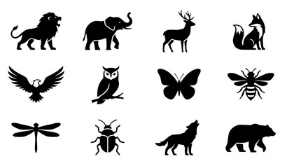 Wildlife Silhouette Collection Featuring Lion Elephant Deer Owl Butterfly And Bear © Songkari