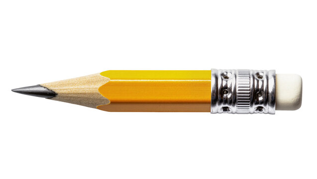 Yellow wooden pencil with graphite tip and metal ferrule eraser