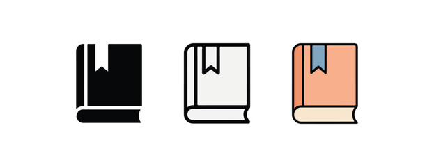  book icons in black white and orange with bookmarks standing upright on a white background © Alex