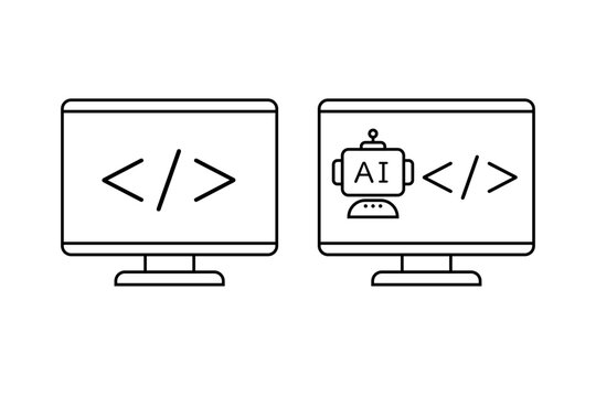 通常のソースコードと生成AIによるソースコードの作成をイメージしたアイコンセット
