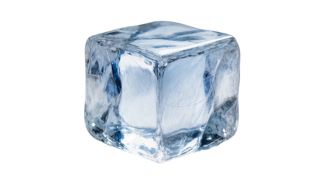 Clear ice cube with rough edges and internal fractures
